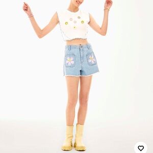 Cider Light Blue Floral Embroidered‎ Jean Shorts size small